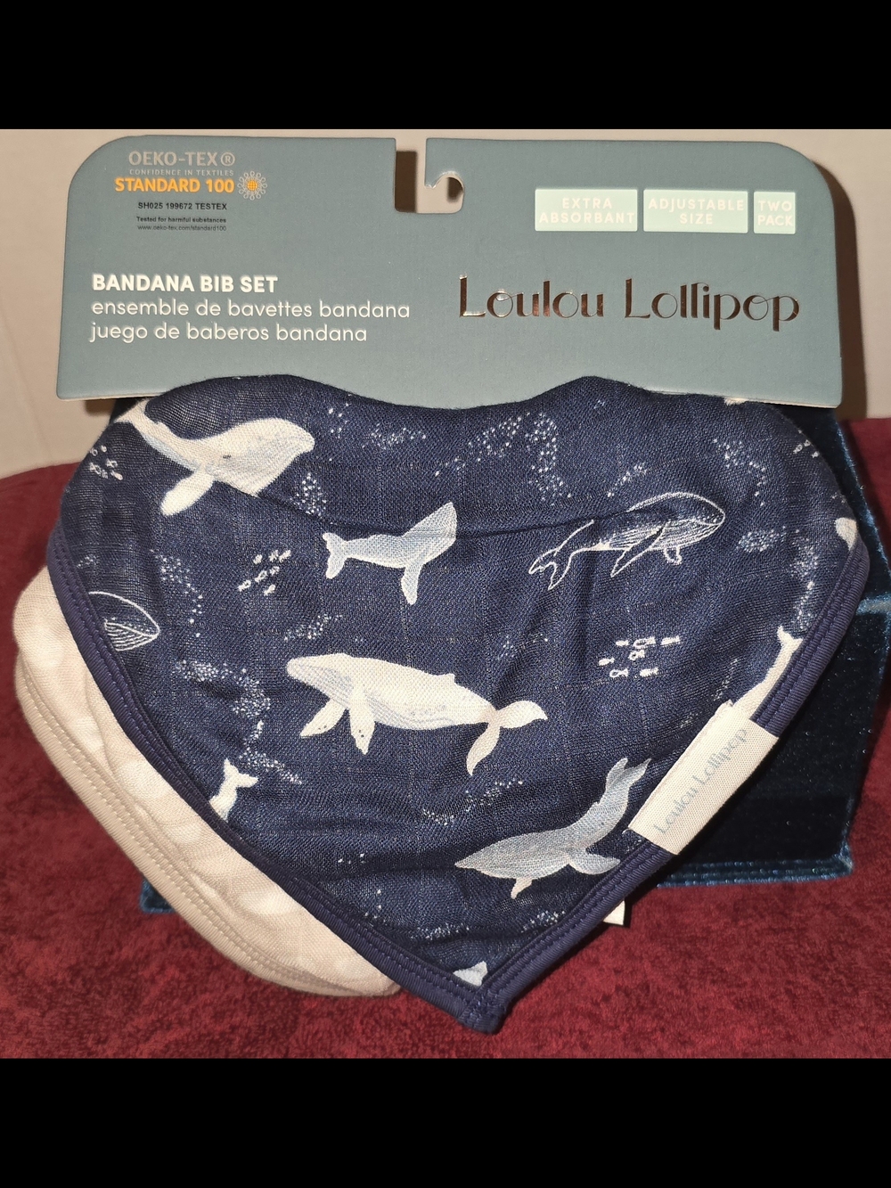 NWT Loulou Lollipop 2-Pack Muslin Bandana Bib Set - Whales & Dots